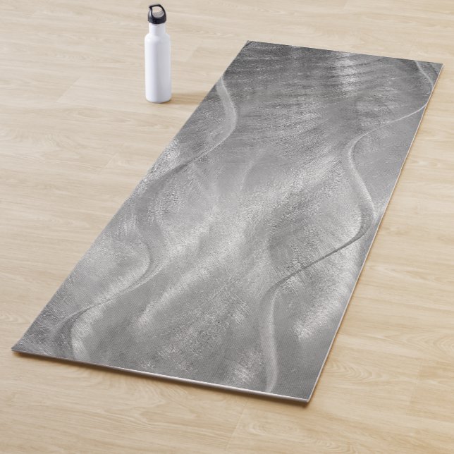 Silver Brushed Metal Abstract Yoga Mat (In Situ)