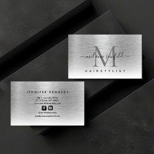 Silver Brushed Metal Elegant Monogram Modern Business Card