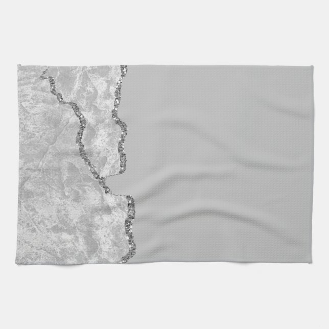 Silver Brushed Metal Glitter Kitchen Towel (Horizontal)
