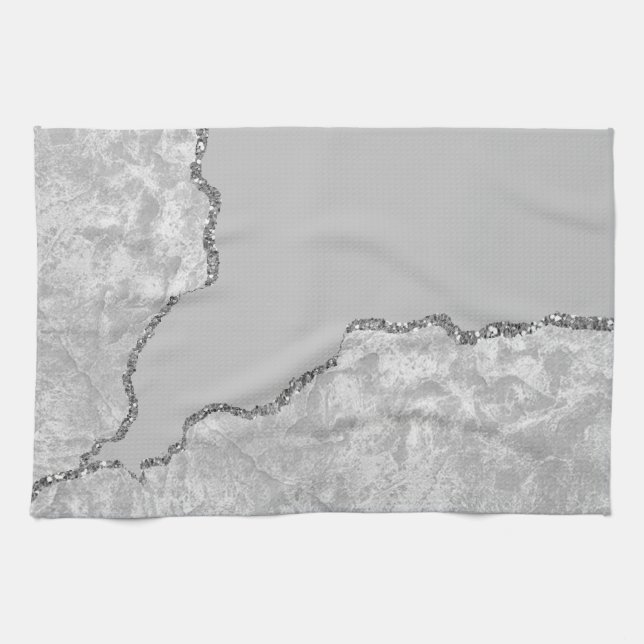 Silver Brushed Metal Glitter Kitchen Towel (Horizontal)