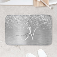 Silver Brushed Metal Glitter Monogram Name