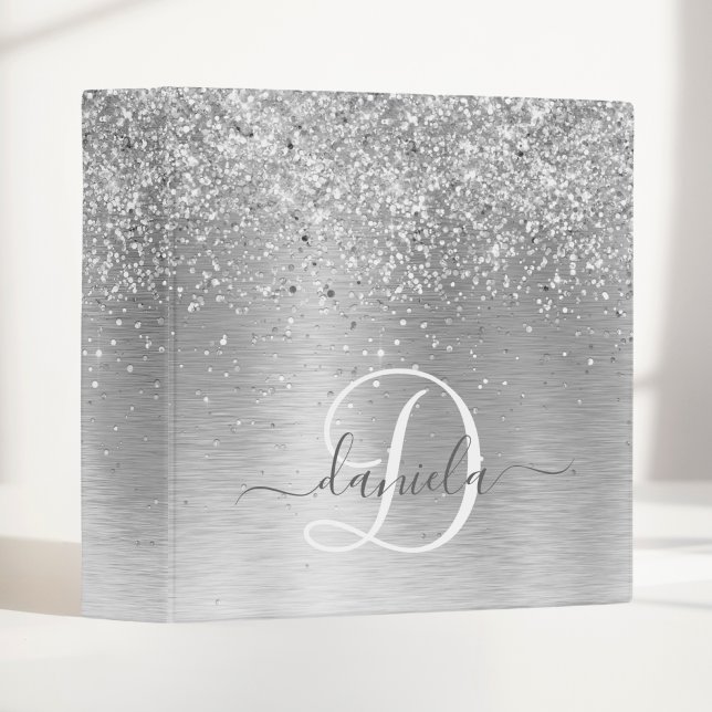 Silver Brushed Metal Glitter Monogram Name Binder (Creator Uploaded)