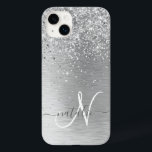 Silver Brushed Metal Glitter Monogram Name Case-Mate iPhone 14 Plus Case<br><div class="desc">Easily personalize this trendy chic phone case design featuring pretty silver sparkling glitter on a silver brushed metallic background.</div>