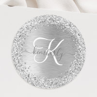 Silver Brushed Metal Glitter Monogram Name