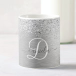 Silver Brushed Metal Glitter Monogram Name Coffee Mug<br><div class="desc">Easily personalize this trendy coffee mug featuring pretty silver sparkling faux glitter on a silver brushed metallic background.</div>