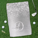 Silver Brushed Metal Glitter Monogram Name Golf Towel<br><div class="desc">Easily personalize this trendy chic golf towel design featuring pretty silver sparkling glitter on a silver brushed metallic background.</div>