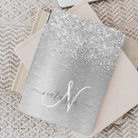 Silver Brushed Metal Glitter Monogram Name iPad Pro Cover<br><div class="desc">Easily personalize this trendy chic ipad cover design featuring pretty silver sparkling glitter on a silver brushed metallic background.</div>