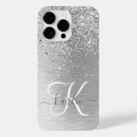 Silver Brushed Metal Glitter Monogram Name