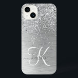 Silver Brushed Metal Glitter Monogram Name iPhone 14 Plus Case<br><div class="desc">Easily personalize this trendy chic phone case design featuring pretty silver sparkling glitter on a silver brushed metallic background.</div>
