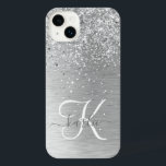 Silver Brushed Metal Glitter Monogram Name iPhone 14 Plus Case<br><div class="desc">Easily personalize this trendy chic phone case design featuring pretty silver sparkling glitter on a silver brushed metallic background.</div>
