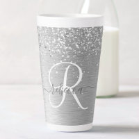 Silver Brushed Metal Glitter Monogram Name
