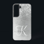 Silver Brushed Metal Glitter Monogram Name Samsung Galaxy Case<br><div class="desc">Easily personalize this trendy chic phone case design featuring pretty silver sparkling glitter on a silver brushed metallic background.</div>