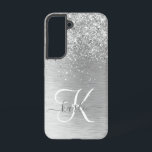 Silver Brushed Metal Glitter Monogram Name Samsung Galaxy Case<br><div class="desc">Easily personalize this trendy chic phone case design featuring pretty silver sparkling glitter on a silver brushed metallic background.</div>