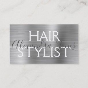 Silver Brushed Metal Hair Stylist Business Card