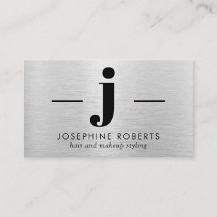 Silver Brushed Metal Letter J Monogram Hair Makeup Business Card