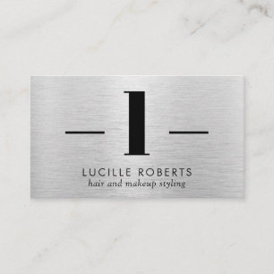 Silver Brushed Metal Letter L Monogram Hair Makeup Business Card