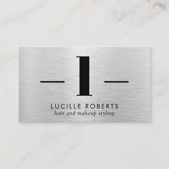 Silver Brushed Metal Letter L Monogram Hair Makeup Business Card (Front)