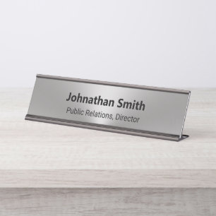 Silver Brushed Metal Look Employee Name Job Title Desk Name Plate