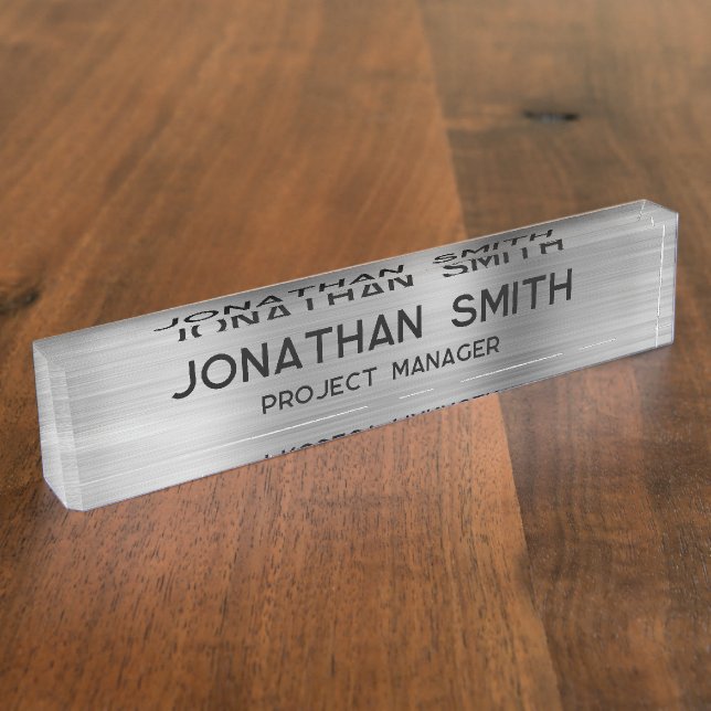 Silver Brushed Metal Minimalist Name Nameplate (Side)