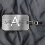 Silver Brushed Metal Monogram Name and Initial Luggage Tag<br><div class="desc">Luxury Silver Brushed Metal Foil Monogram Name and Initial Luggage Tag. This bag tag is perfect for Back to School,  Work,  or Travelling.</div>