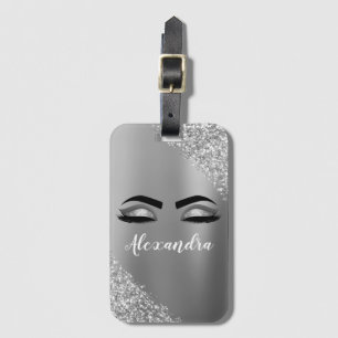Silver Brushed Metal Monogram Name and Initial Luggage Tag