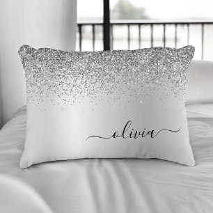 Silver Brushed Metal Monogram Name Modern Accent Pillow
