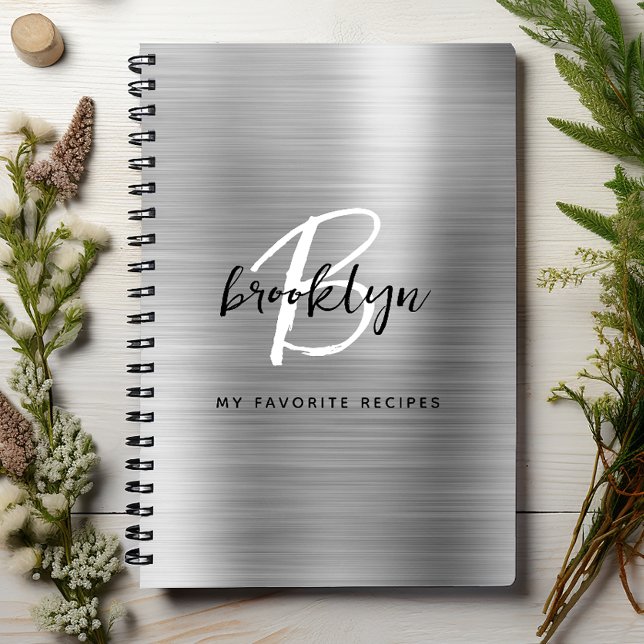 Silver Brushed Metal Monogram Recipe Book (Creator Uploaded)