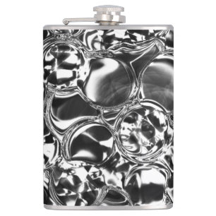 Silver bubbles with glass or metal tone hip flask