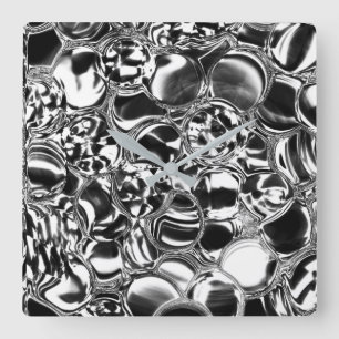 Silver bubbles with glass or metal tone  square wall clock