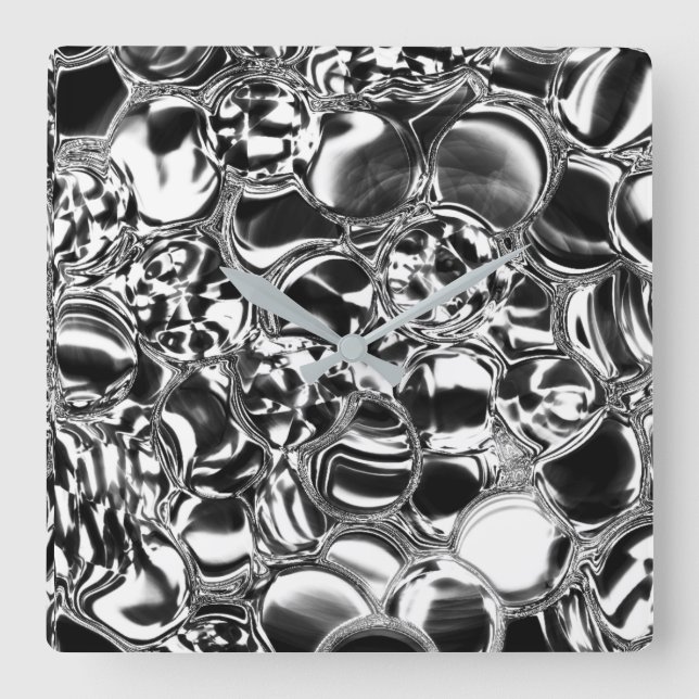 Silver bubbles with glass or metal tone  square wall clock (Front)
