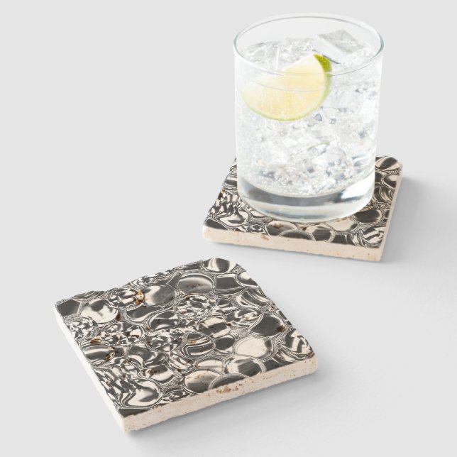 Silver bubbles with glass or metal tone  stone coaster (Side)