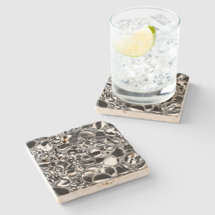 Silver bubbles with glass or metal tone  stone coaster