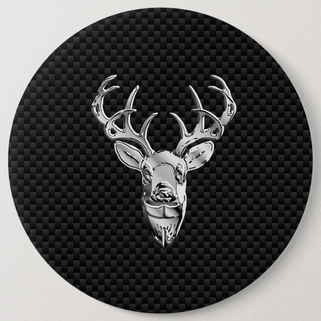 Silver Buck on Carbon Fibre Decor 6 Inch Round Button (Front)