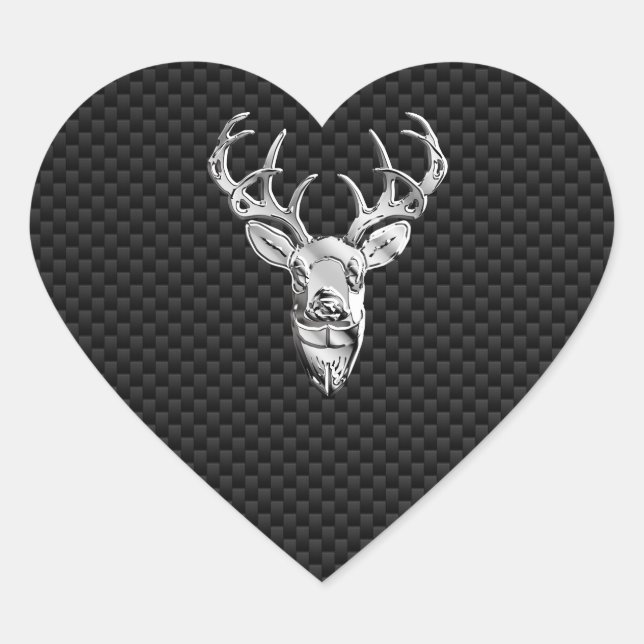 Silver Buck on Carbon Fibre Decor Heart Sticker (Front)