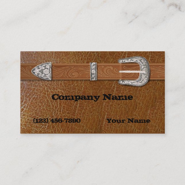 Silver Buckle Aged Leather Business Card (Front)