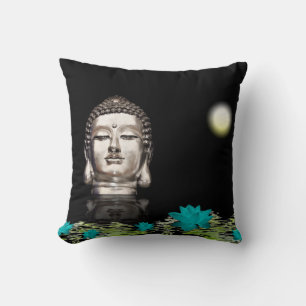 Silver Buddha Head Statue Throw Pillow