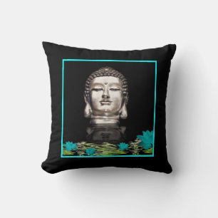 Silver Buddha Head Statue Throw Pillow