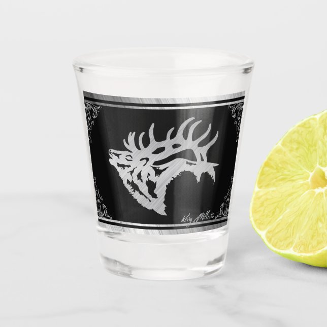 Silver Bull Elk Shot Glass (Front)