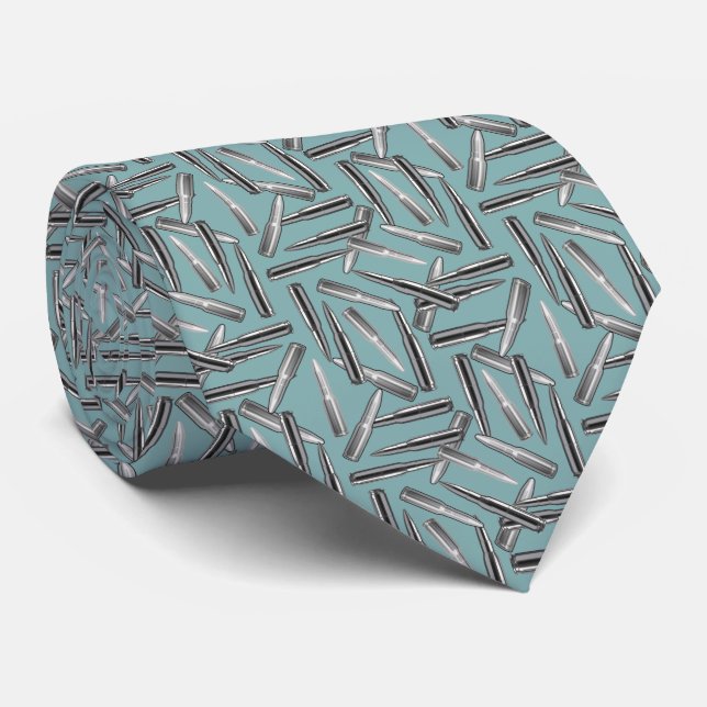 Silver Bullets on Pale Blue Men's Fashion Tie (Rolled)