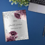 Silver burgundy florals elegant glamorous 2025 planner<br><div class="desc">Faux silver looking background decorated with burgundy and blush pink florals,  flowers,  and faux silver glitter,  sparkles. Personalize and a year,  name and a title/text</div>