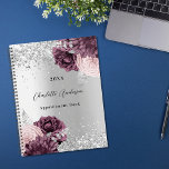 Silver burgundy florals elegant glamourous 2023 planner<br><div class="desc">Faux silver looking background decorated with burgundy and blush pink florals,  flowers,  and faux silver glitter,  sparkles. Personalize and a year,  name and a title/text</div>