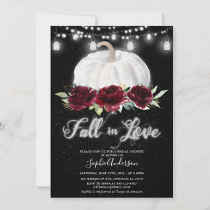 Silver Burgundy Pumpkin Fall in Love Bridal Shower Invitation