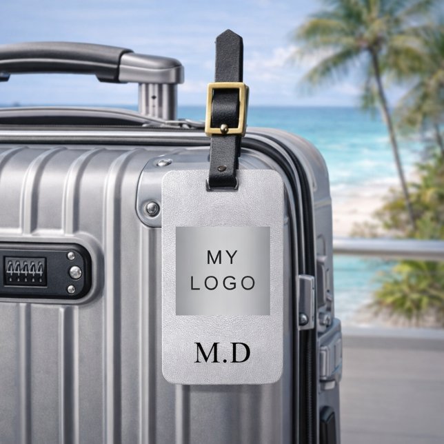 Silver business company logo monogram luggage tag (Creator Uploaded)