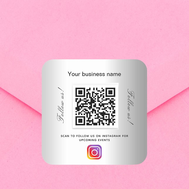 Silver business name qr code instagram square sticker (Creator Uploaded)