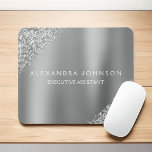 Silver Business Professional Sparkle Glitter Mouse Pad<br><div class="desc">Silver Glitter Faux Sparkle Glitter Metallic Foil Minimalist Business Mouse Pad with black lettered typography for the monogram. The Girly Business Supplies can be customized with your name. Please contact the designer for customized matching items.</div>