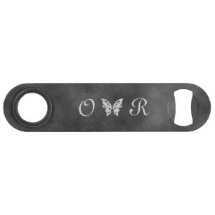 Silver Butterfly & Grey Velvet Bottle Opener Bar Key