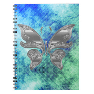 Silver Butterfly on Dreamy Blue Green Sky Notebook