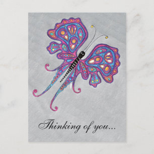 Silver Butterfly Thinking of You Postcard