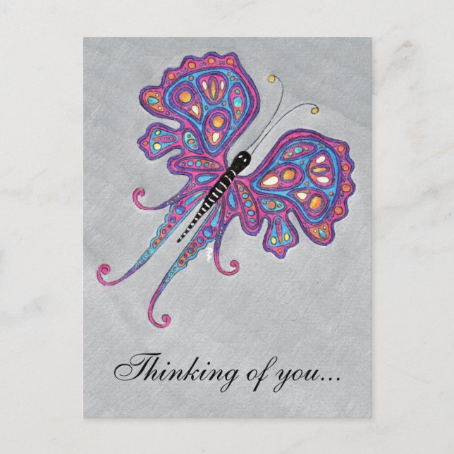 Silver Butterfly Thinking of You Postcard (Front)
