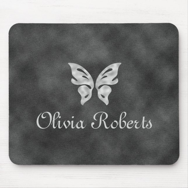 Silver Butterfly & Velvet Personalized Mouse Pad (Front)